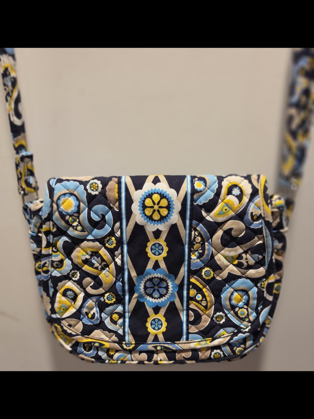Stephanie Dawn Quilted Crossbody Bag Blue Yellow Floral Cotton Flap Purse